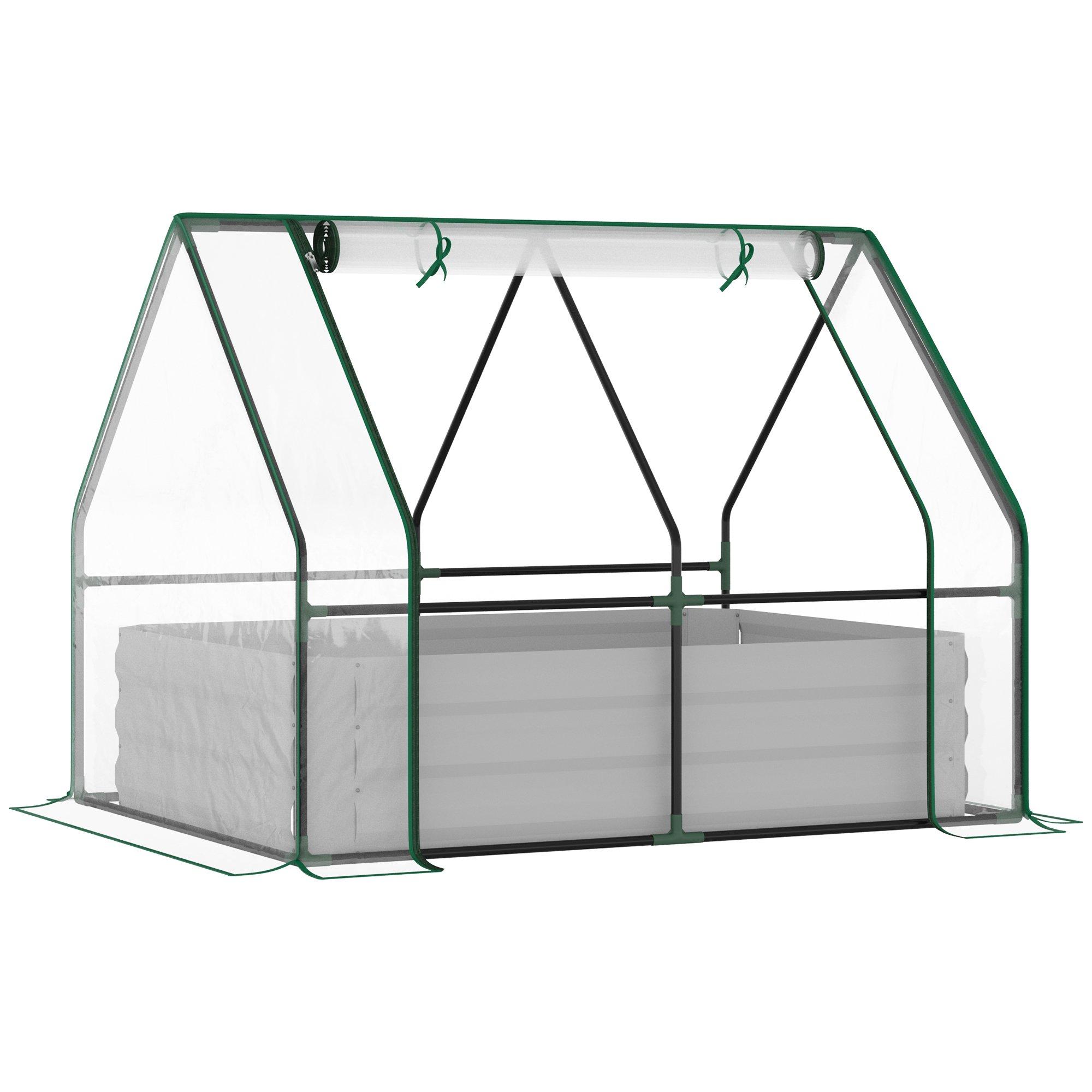 Raised Garden Bed Planter Box with Greenhouse, Large Window